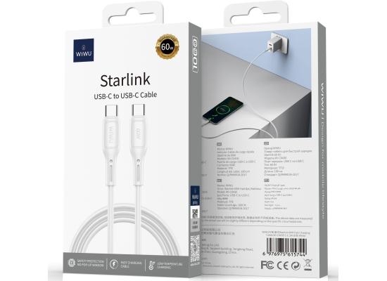WiWU Wi-C04ЗE Starlink 60W Fast Charging & Durable Cable With USB-C to USB-C Cable 1M - White